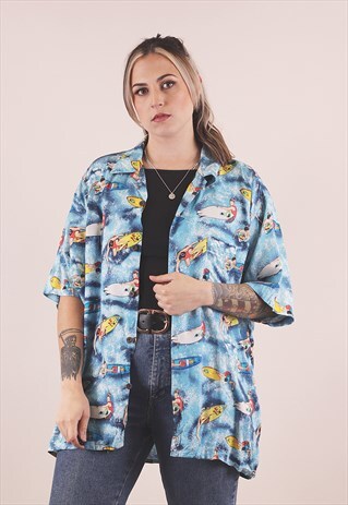 VINTAGE 90S CRAZY PRINT SURF PATTERNED SHIRT /A24139