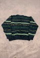 VINTAGE KNITTED JUMPER ABSTRACT PATTERNED GRANDAD SWEATER