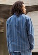 BLUE RETRO STRIPED PREMIUM WOOL FABRIC SHIRT JACKET