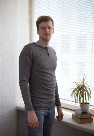 VINTAGE 90'S RIBBED STRETCHY TOP IN GREY