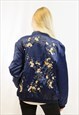 BIRD & FLORAL EMBROIDERED QUILTED SATIN BOMBER PUFFER JACKET