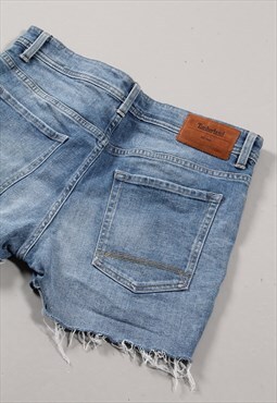 Vintage Timberland Denim Shorts in Blue Distressed Look W32