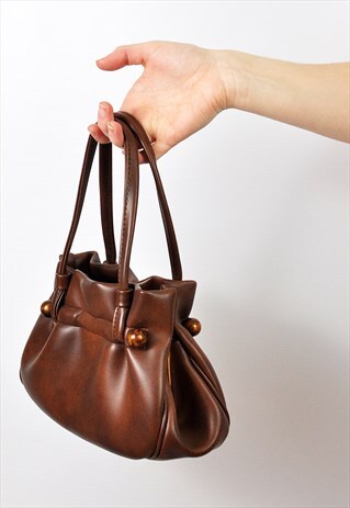 VINTAGE 1970'S BROWN FAUX LEATHER HANDBAG