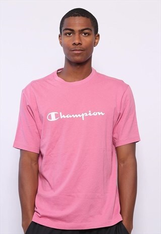 VINTAGE CHAMPION BIG LOGO SPELLOUT T-SHIRT PINK
