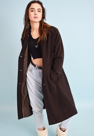 90'S OVERSIZED MINIMALIST CHOCOLATE BROWN WARM TRENCH COAT