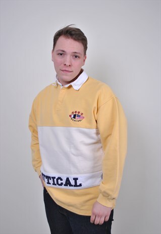 VINTAGE STRIPED LONG SLEEVE POLO, 90S SPORT SWEATSHIRT