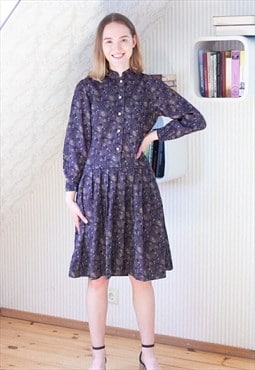 Dark purple floral high neck dress