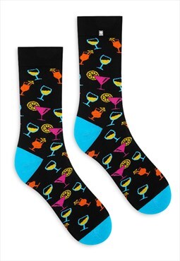 Funky Mens party socks with colorful drinks for fun or gift