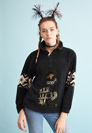 90'S RETRO NOVELTY PRINT CHRISTMAS FLEECE SWEATSHIRT JUMPER
