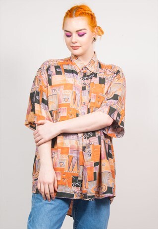 VINTAGE 90'S ORANGE ABSTRACT PATTERN OVERSIZED SHIRT
