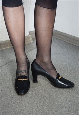 Vintage 70's GUCCI Black Leather/Suede Chain Pumps