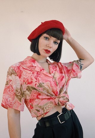 PINK FLORAL SHEER 90S BLOUSE