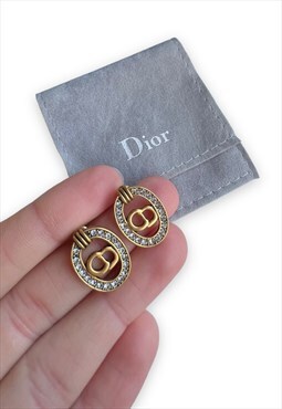 Dior earrings Gold tone diamante CD monogram studs
