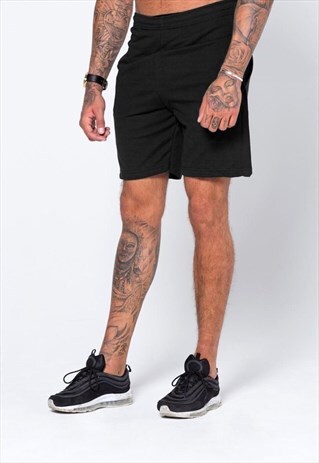 2 PACK ESSENTIAL BLANK LOUNGE JOGGER SHORTS - BLACK