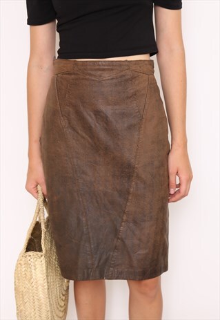 VINTAGE 90S BROWN LEATHER MINI SKIRT
