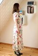 CREAM FLORAL MIDI VINTAGE DRESS WITH BELT