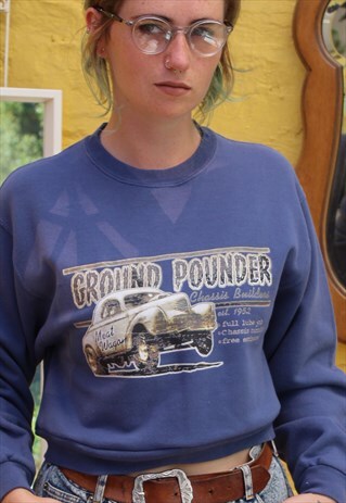 UPCYCLED REWORKED CROPPED USA CAR SWEATER SIZE SMALL