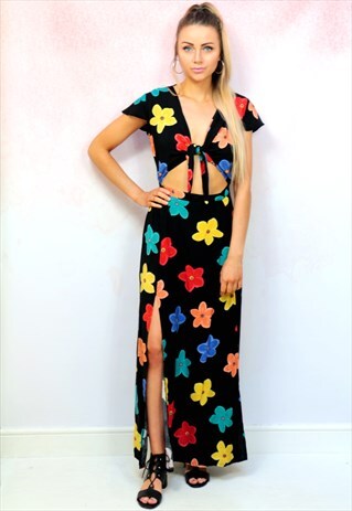 1990S VINTAGE REWORKED FLORAL CUT OUT MAXI DRESS