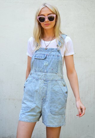 VINTAGE 90S LIGHT BLUE DENIM SHORT DUNGAREES