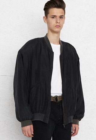 VINTAGE BLACK SILK BOMBER JACKET