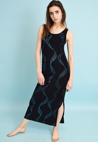 90'S RETRO KITSCH SHIMMER ABSTRACT PRINT MAXI DRESS