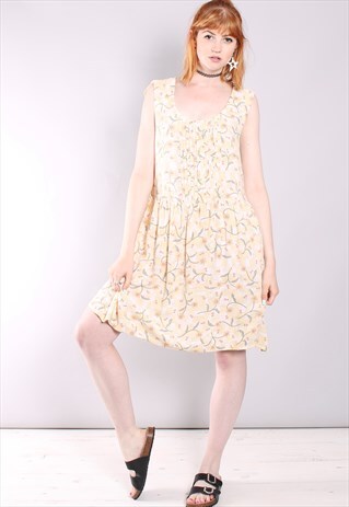 VINTAGE 90S YELLOW FLORAL BUTTON MINI DRESS
