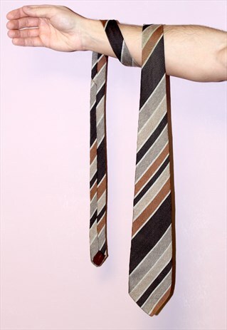 VINTAGE 70S ST MICHAEL BROWN STRIPED TEXTURED FORMAL TIE