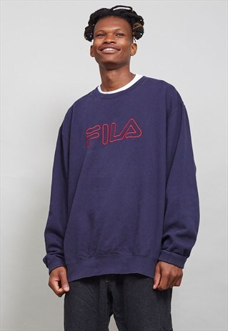 SUPER OVERSIZED 90'S NAVY BLUE FILA SWEATER