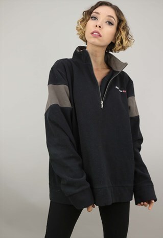 VINTAGE 90S OVERSIZED 1/4 ZIP REEBOK FLEECE BLACK