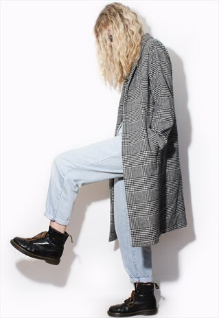 VINTAGE 90'S CHECK PLAID TRENCH COAT WINTER