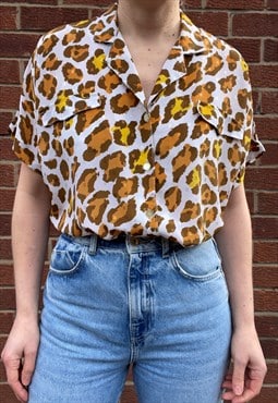 90s Batwing Sleeve Leopard Print Floaty Top Blouse 