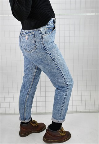 VINTAGE 80S SUPER HIGH WAIST TAPERED ACID WASH JEANS
