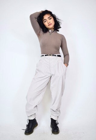 VINTAGE 90'S BEIGE CORDUROY HIGH WAISTED TROUSERS