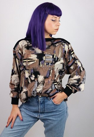 VINTAGE 80'S RETRO PRINT TOP / BLOUSE / JUMPER