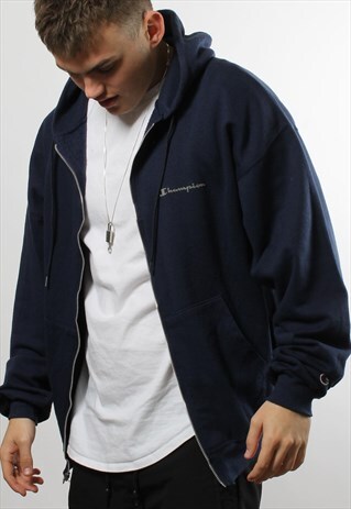 VINTAGE CHAMPION NAVY FULL ZIP SPELL OUT HOODIE