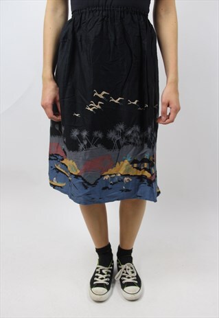 VINTAGE PATTERNED HIGH WAIST SILKY SKIRT