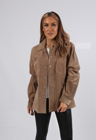 VINTAGE 90'S SUEDE LEATHER FITTED SHIRT UK 16 XL (9BDZ)