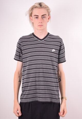 NIKE MENS VINTAGE T-SHIRT TOP MEDIUM GREY STRIPES 90S