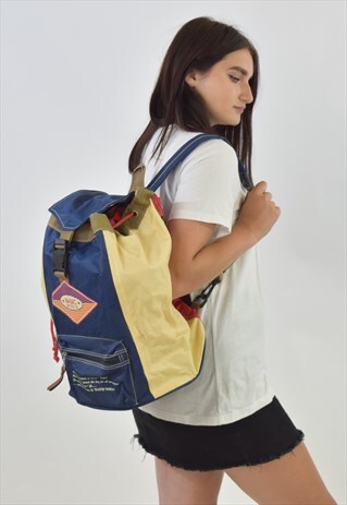 VINTAGE 90S BLUE YELLOW BUCKET BAG