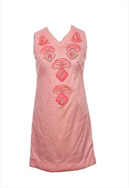 Pink Shiny Embellished A-Line Mini Dress Party