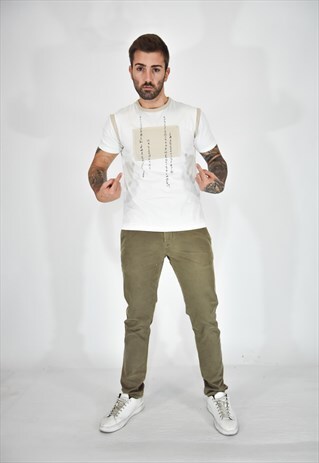 KENZO HOMME WHITE ORIENTAL PATTERNED T-SHIRT IN COTTON
