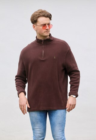 RALPH LAUREN USA 1/4 MOCCA SWEATSHIRT