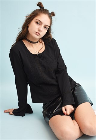 Y2K EMBROIDERED PARTY TEEN TOP BLOUSE