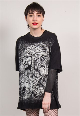 VINTAGE 90'S NATIVE AMERICAN & WOLF T-SHIRT