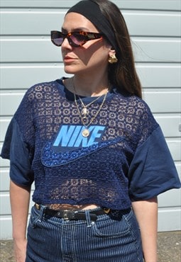 Y2K Nike reworked crochet front and logo tshirt