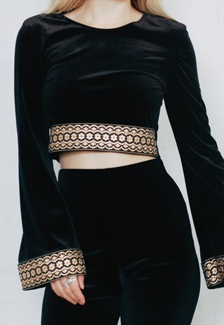 BLACK VELVET BELL SLEEVE WITH INDIAN EMBELLISHMENT