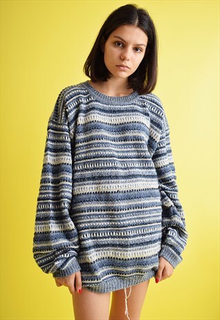 90'S RETRO STRIPED OVERSIZED SLOUCHY KNIT JUMPER TOP