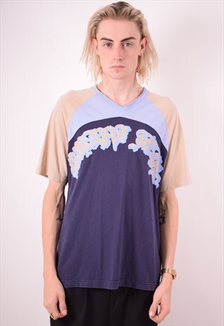 ARMANI MENS VINTAGE T-SHIRT TOP LARGE BLUE 90S