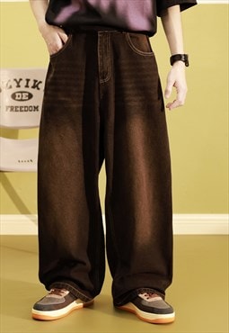 Black Washed Wide Leg  pants Jeans trousers 