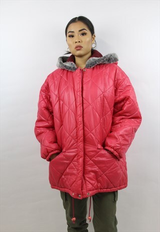 VINTAGE 90'S PINK PADDED FUR-HOODED JACKET